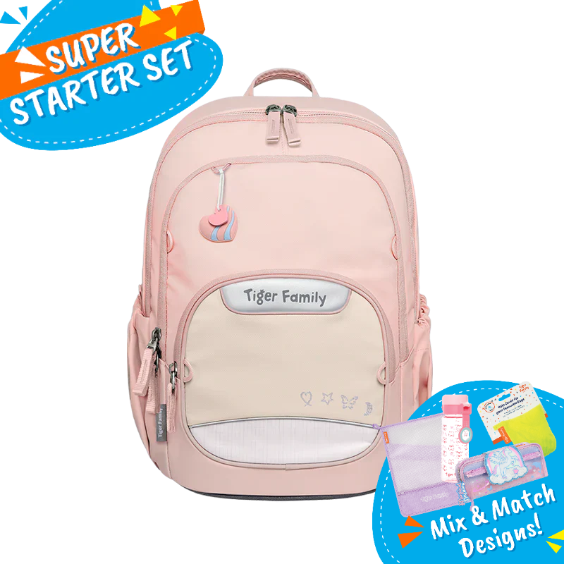 Badged - [Super Starter Set] Jetti Ergonomic School Bag Flex - Rose Beige