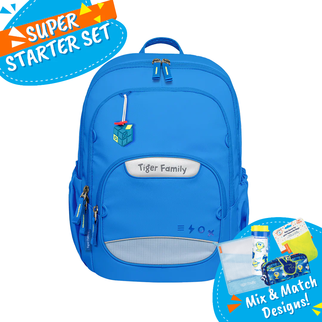 Badged - [Super Starter Set] Jetti Ergonomic School Bag Flex - Electric Blue Colour Pop