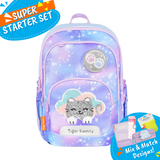 Badged - [Super Starter Set] Jazzy Ergonomic School Bag Flex - Kitty in Clouds