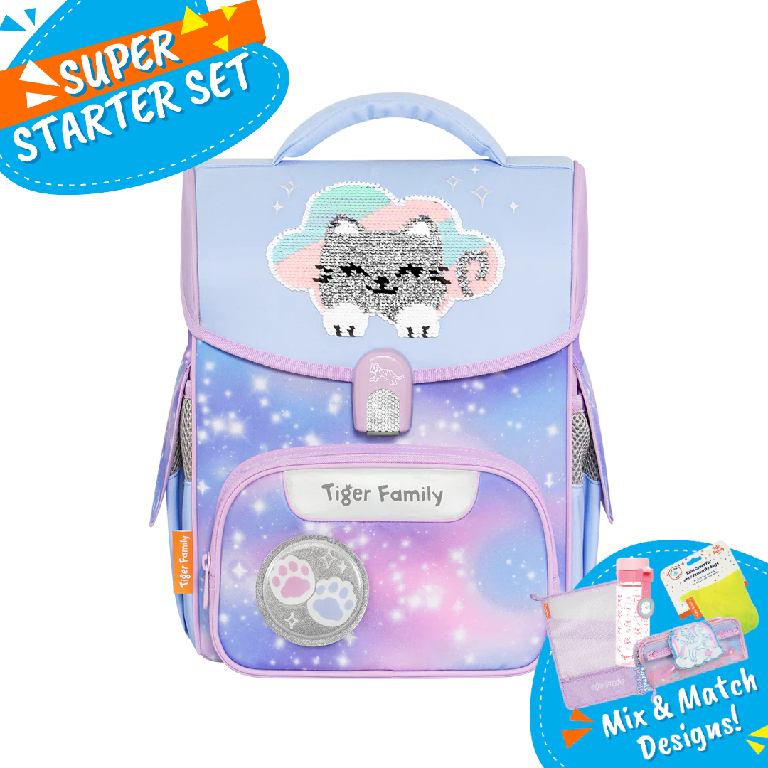 Badged - [Super Starter Set] Jolly Ergonomic School Bag Pro 2S - Kitty In Clouds