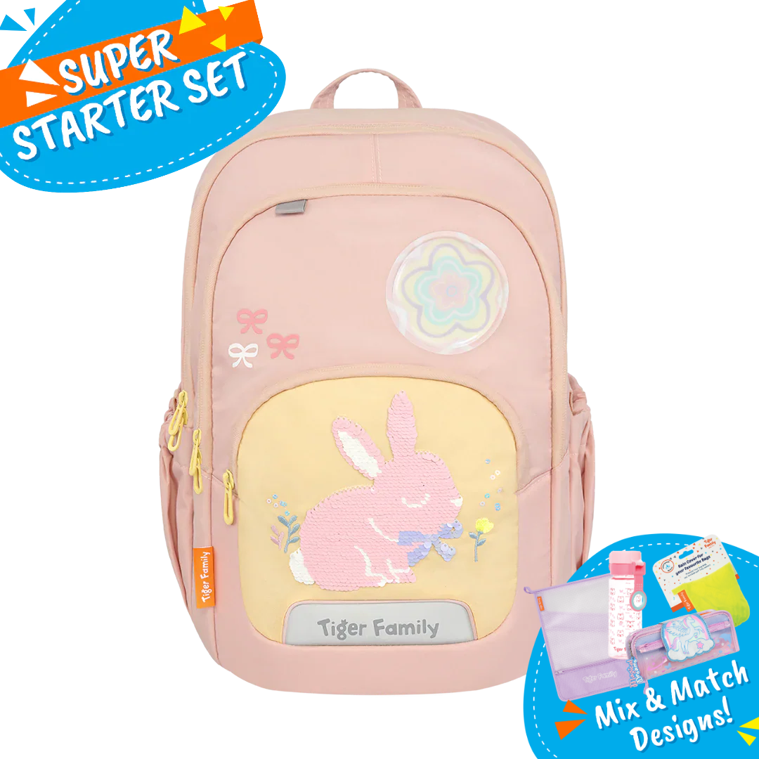 Badged - [Super Starter Set] Jazzy Ergonomic School Bag Flex - Bows and Bunny
